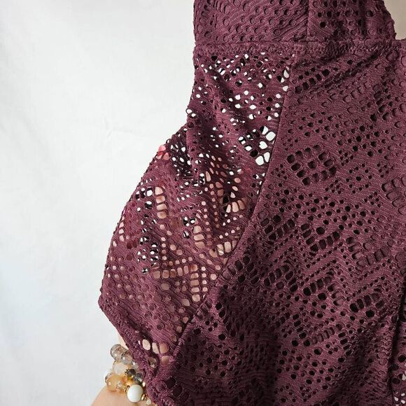 Adore Me Burgundy Lace One‎ Piece Swimsuit sz S - Picture 5 of 5
